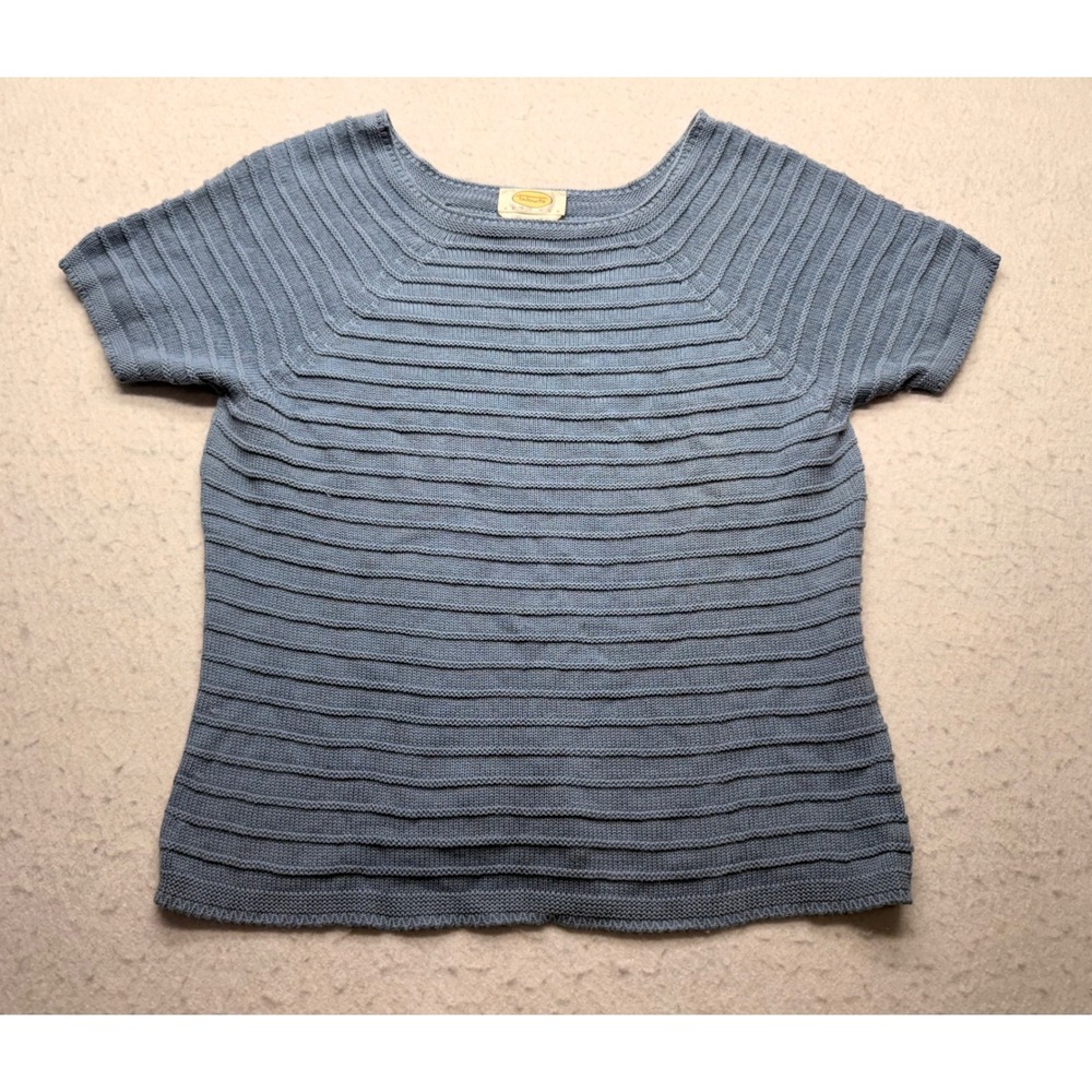 Talbots Petites Blue Ribbed Knit Short Sleeve Sweater Made in Italy Size M
